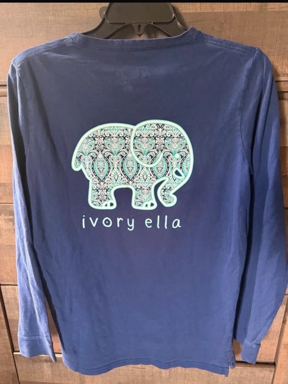 ivory ella Navy Long-Sleeve Tee with Neon Green Elephant Pocket